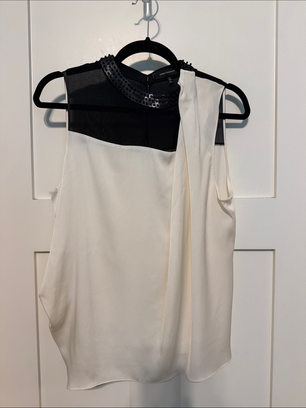 Robert Rodriguez Quiet Luxury Black and White Sequin-Trim Camisole Tank